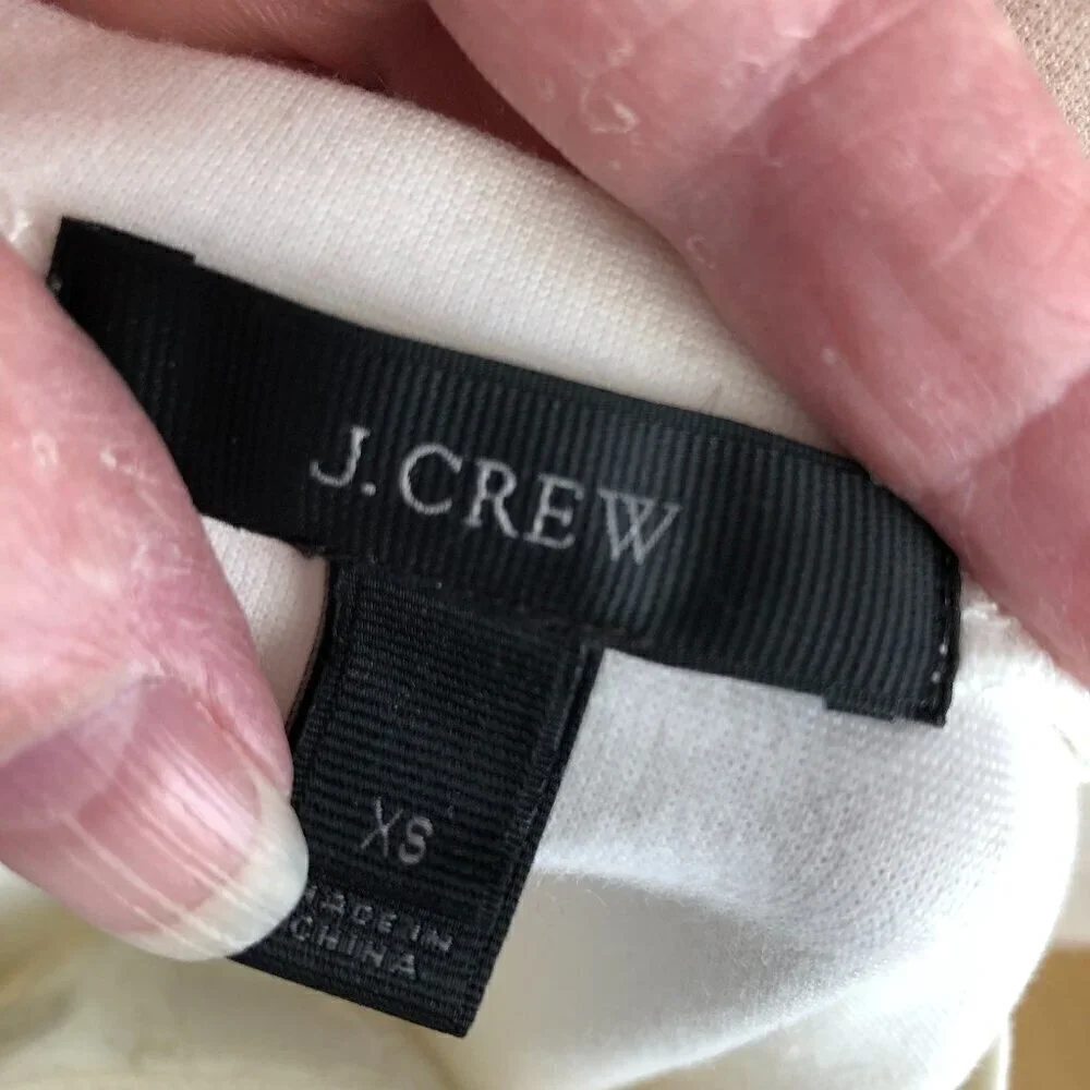 J. Crew Top Women's size XS White Gray Black Jeweled Neck Short Sleeve Crew